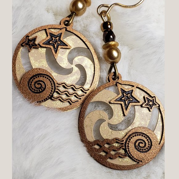 Beaded Metal Seascape Earrings with Stars - Picture 3 of 3